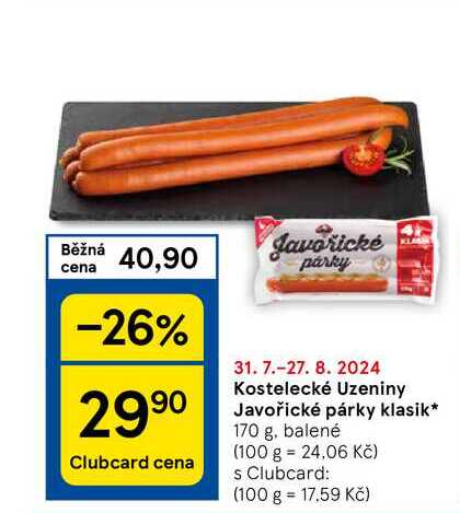 Kostelecké Uzeniny Javořické párky klasik, 170 g