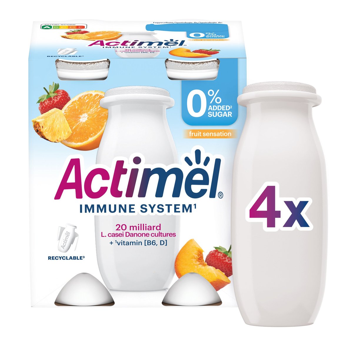 Actimel Probiotický jogurtový nápoj fruit sensation bez přidaného cukru 4×100 g