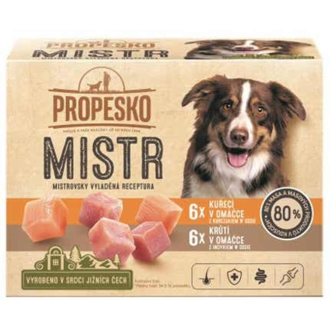 Propesko Mistr Filetky s kuřecím a krůtím v omáčce pro psy 12x85g