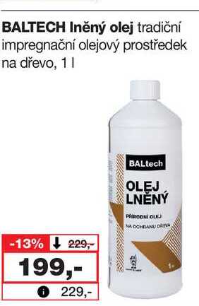 BALTECH Iněný olej tradiční impregnační olejový prostředek na dřevo, 1l