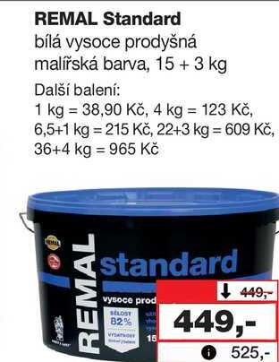 REMAL Standard bílá vysoce prodyšná malířská barva, 15 + 3 kg