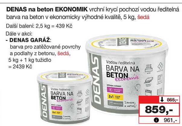 DENAS na beton EKONOMIK vrchní krycí pochozí vodou ředitelná barva na beton v ekonomicky výhodné kvalitě, 5 kg, šedá