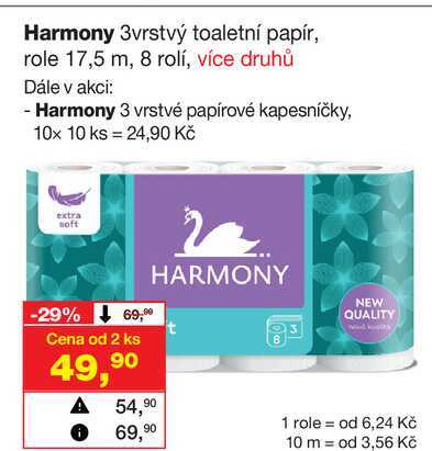 Harmony 3vrstvý toaletní papír, role 17,5 m, 8 rolí