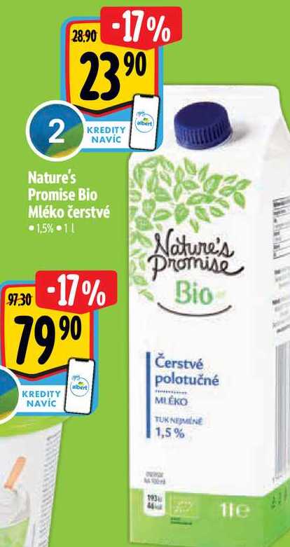 Nature's Promise Bio Mléko čerstvé 1,5% 1l