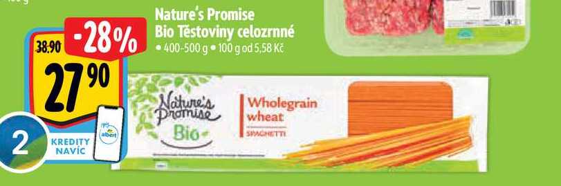 Nature's Promise Bio Těstoviny celozrnné 400-500 g