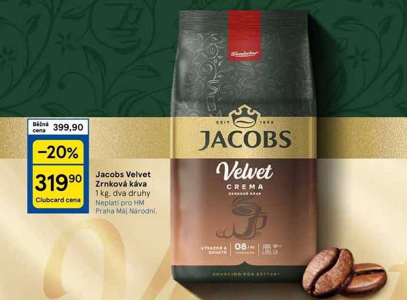 Jacobs Velvet Zrnková káva, 1 kg