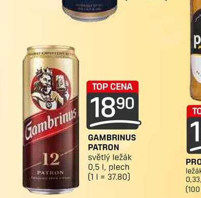 GAMBRINUS PATRON světlý ležák 0,5 1, plech