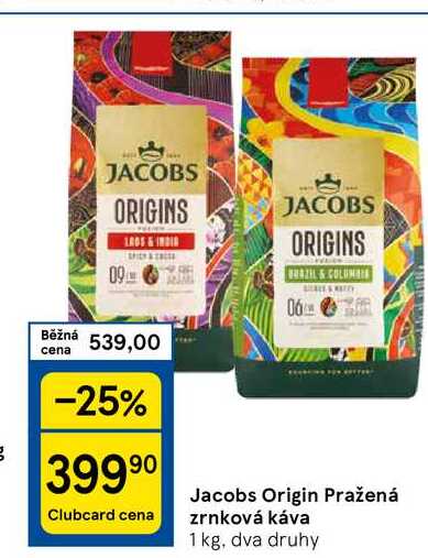 Jacobs Origin Pražená zrnková káva, 1 kg, dva druhy 