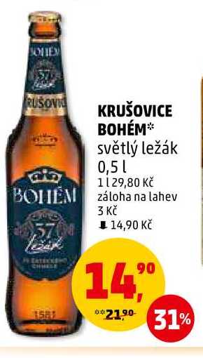 KRUŠOVICE BOHÉM světlý ležák, 0,5 l