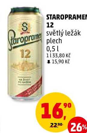 STAROPRAMEN 12 světlý ležák, 0,5 l 