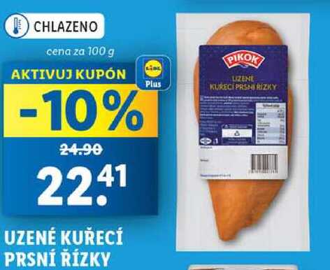 UZENÉ KUŘECÍ PRSNÍ ŘÍZKY, cena za 100 g