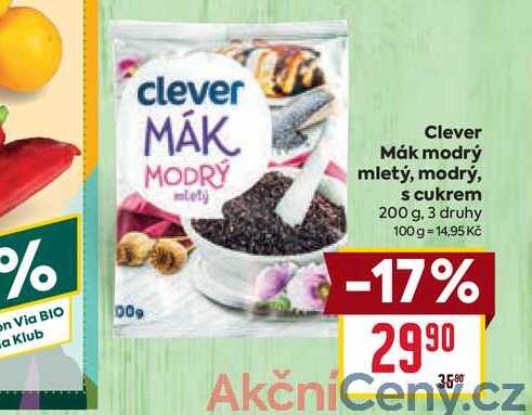 Clever Mák modrý mletý, modrý, s cukrem 200 g