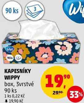 KAPESNÍKY WIPPY box, 3vrstvé, 90 ks 