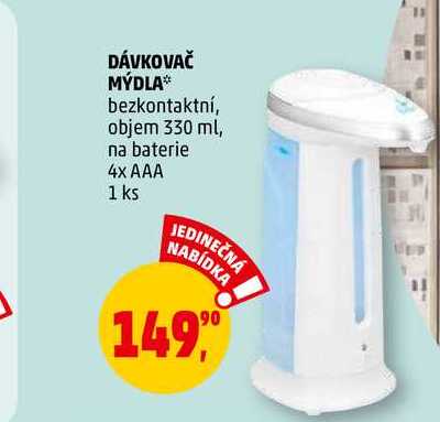 DÁVKOVAČ MÝDLA bezkontaktní, objem 330 ml, 1 ks