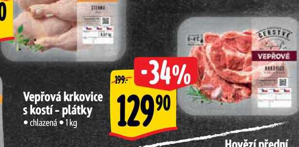 Vepřová krkovice s kostí - plátky  1 kg