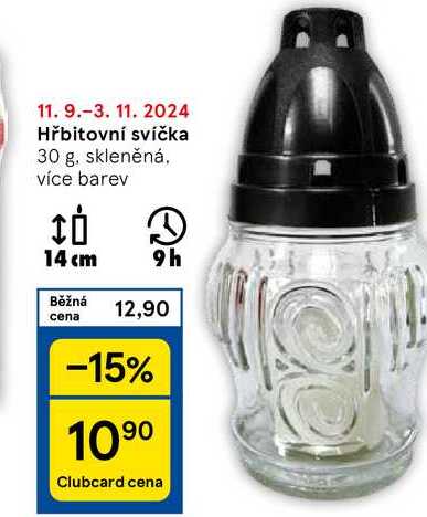 Hřbitovní svíčka, 30 g, skleněná