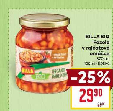 BILLA BIO Fazole v rajčatové omáčce 370 ml