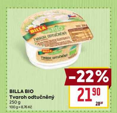 BILLA BIO Tvaroh odtučněný 250 g