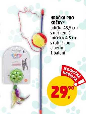 HRAČKA PRO KOČKY udička 45,5 cm s míčkem, 1 balení