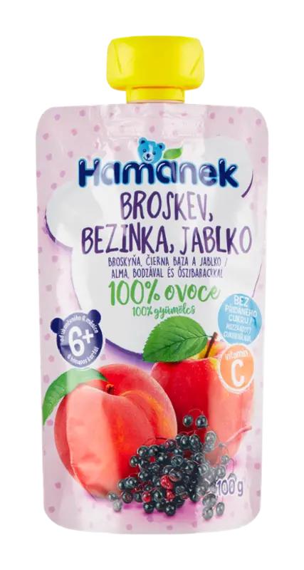 Hamánek Ovocná kapsička broskev, bezinka, jablko, 100 g