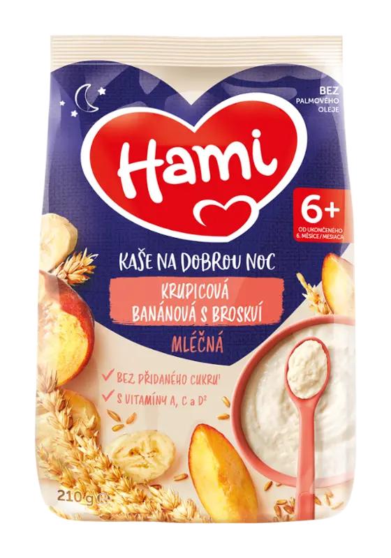 Hami Mléčná krupicová kaše na dobrou noc banánová s broskví, 210 g