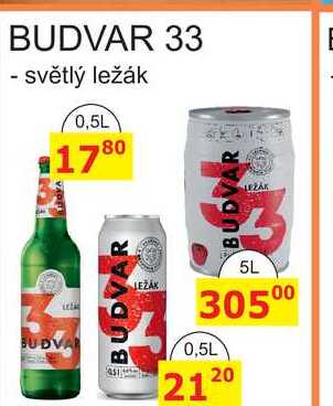 BUDVAR 33 - světlý ležák 5L sud