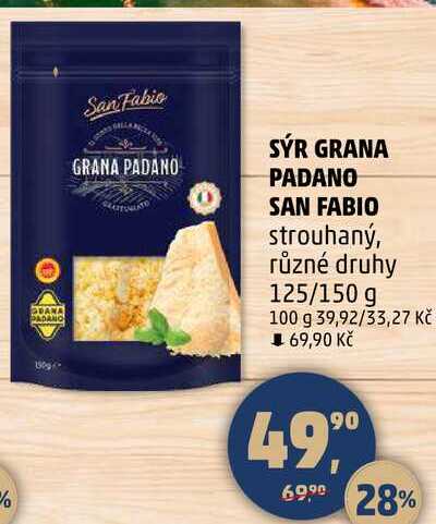 SÝR GRANA PADANO SAN FABIO strouhaný, různé druhy, 125/150 g