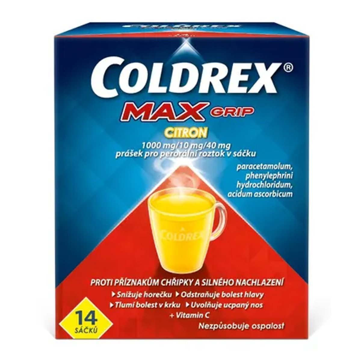 COLDREX MAXGRIP CITRON 1000MG/10MG/40MG Prášek pro perorální roztok v sáčku 14