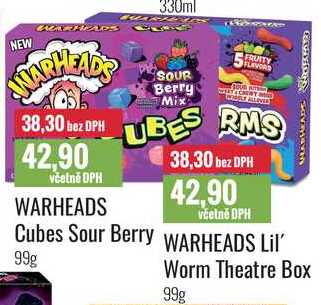 WARHEADS Cubes Sour Berry / WARHEADS Lil' Worm Theatre Box 99g 