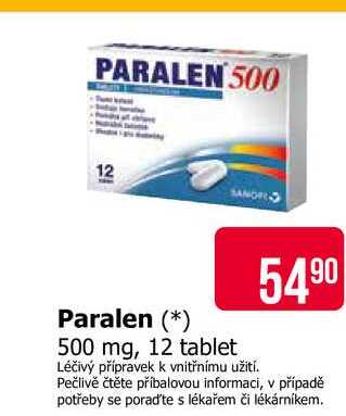 Paralen 500 mg, 12 tablet 