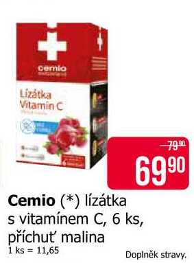 Cemio lízátka s vitamínem C, 6 ks, příchuť' malina