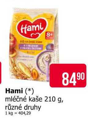 Hami mléčné kaše 210 g, různé druhy