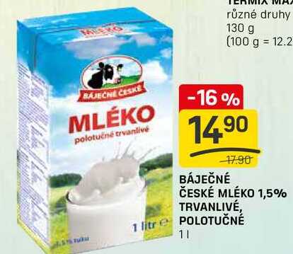 BÁJEČNÉ ČESKÉ MLÉKO 1,5% TRVANLIVÉ 1l