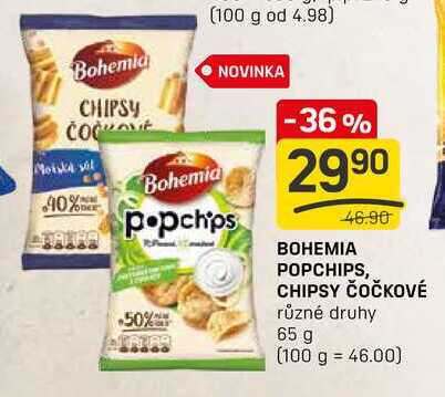 BOHEMIA POPCHIPS, CHIPSY ČOČKOVÉ různé druhy 65 g 