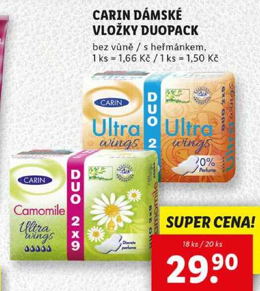 CARIN DÁMSKÉ VLOŽKY DUOPACK, 18 ks/20 ks 