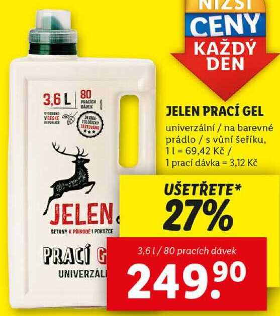 JELEN PRACÍ GEL, 3,6 l/80 PD