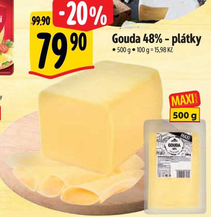 Gouda 48% - plátky, 500 g 