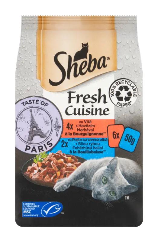 Sheba Kapsička s hovězím a bílou rybou Fresh Cuisine Taste of Paris 6x 50 g, 300 g