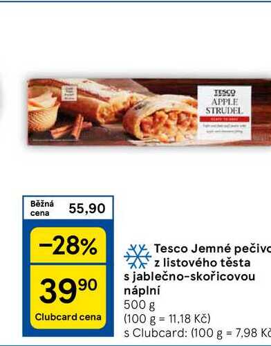 Tesco Jemné pečivo z listového těsta s jablečno-skořicovou náplní, 500 g