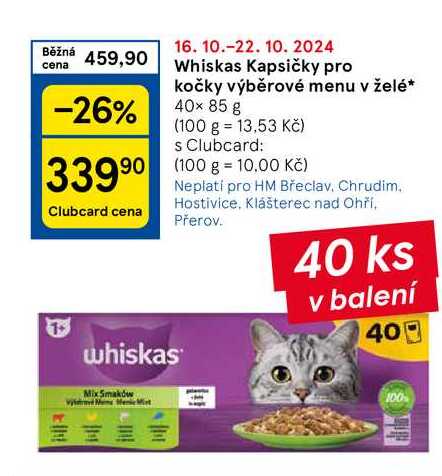 Whiskas Kapsičky pro kočky výběrové menu v želé, 40× 85 g 