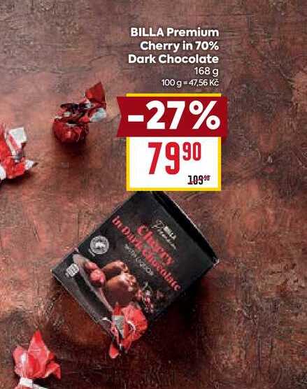 BILLA Premium Cherry in 70% Dark Chocolate 168 g