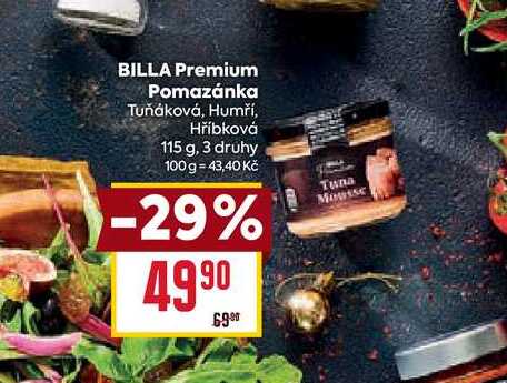 BILLA Premium Pomazánka Tuňáková, Humří, Hříbková 115 g