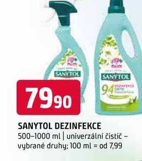 Sanytol dezinfekce univerzální čistič vybrané druhy 500-1000ml