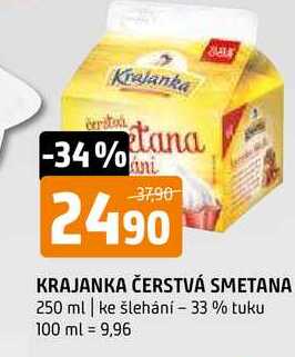 Krajanka čerstvá smetana 250 ml ke šlehání 33 % tuku 