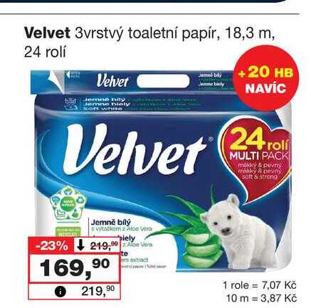 Velvet 3vrstvý toaletní papír, 18,3 m, 24 rolí 