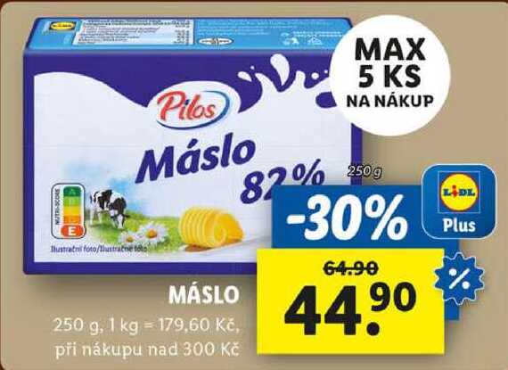 Máslo, 250 g v akci