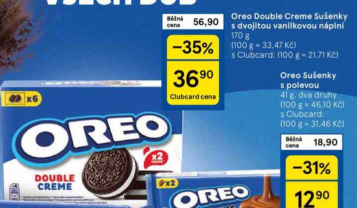Oreo Double Creme Sušenky s dvojitou vanilkovou náplní, 170 g