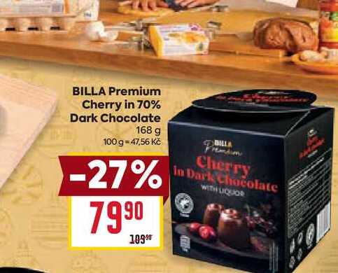 BILLA Premium Cherry in 70% Dark Chocolate 168 g 