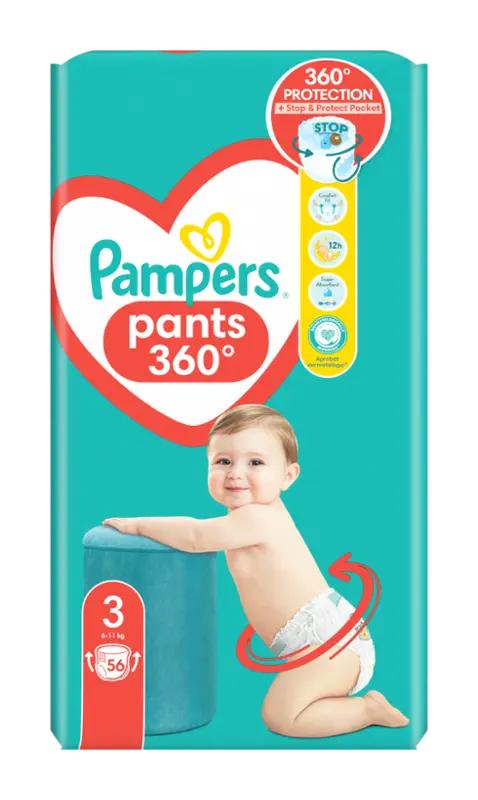 Pampers Plenkové kalhotky 6 - 11 kg, vel. 3, 56 ks