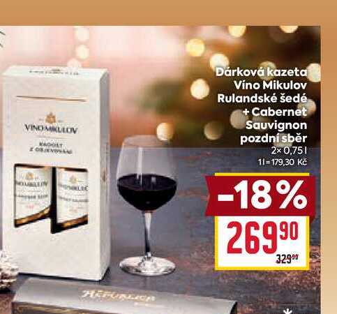 Dárková kazeta Víno Mikulov Rulandské šedé + Cabernet Sauvignon pozdní sběr 2x0,75l